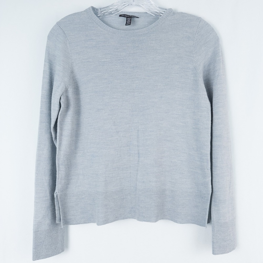 Eileen Fisher Merino Wool Lightweight Boxy Crewneck Sweater Womens XS Light Blue